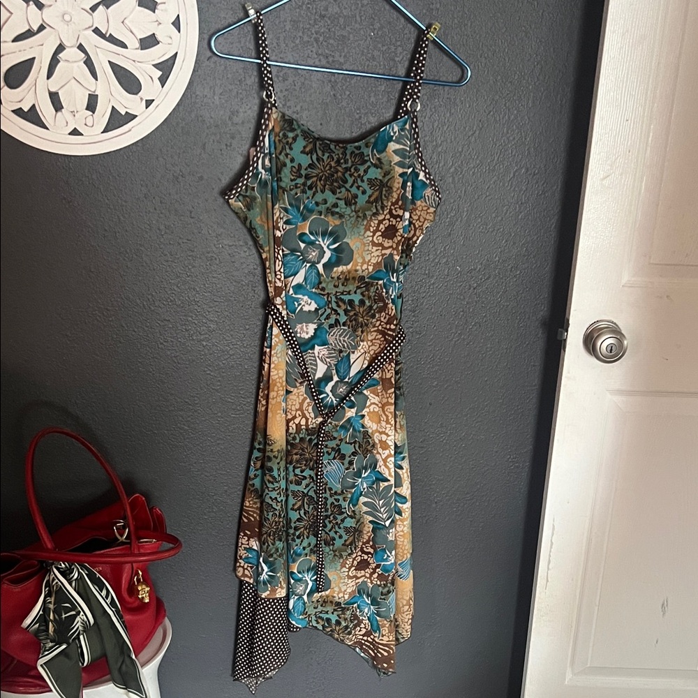 Floral Spaghetti Strap Dress handkerchief hem boho large